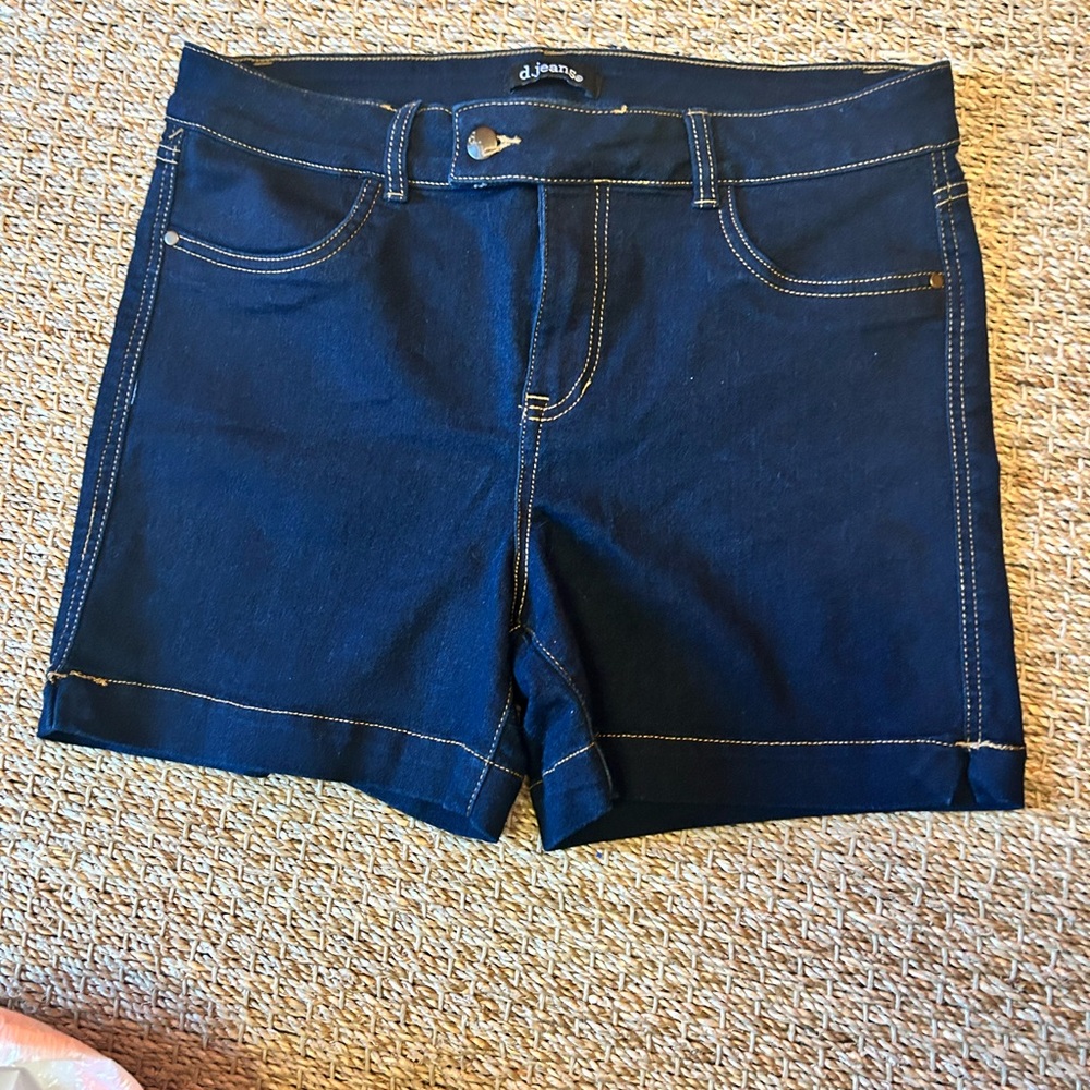 d. jeans Dark Navy Denim Shortalls with Contrast Stitching